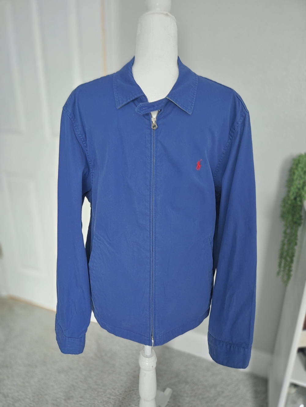 Vtg 90s Polo Ralph Lauren Jacket - Royal Blue w/ Green Gingham Under-collar- L